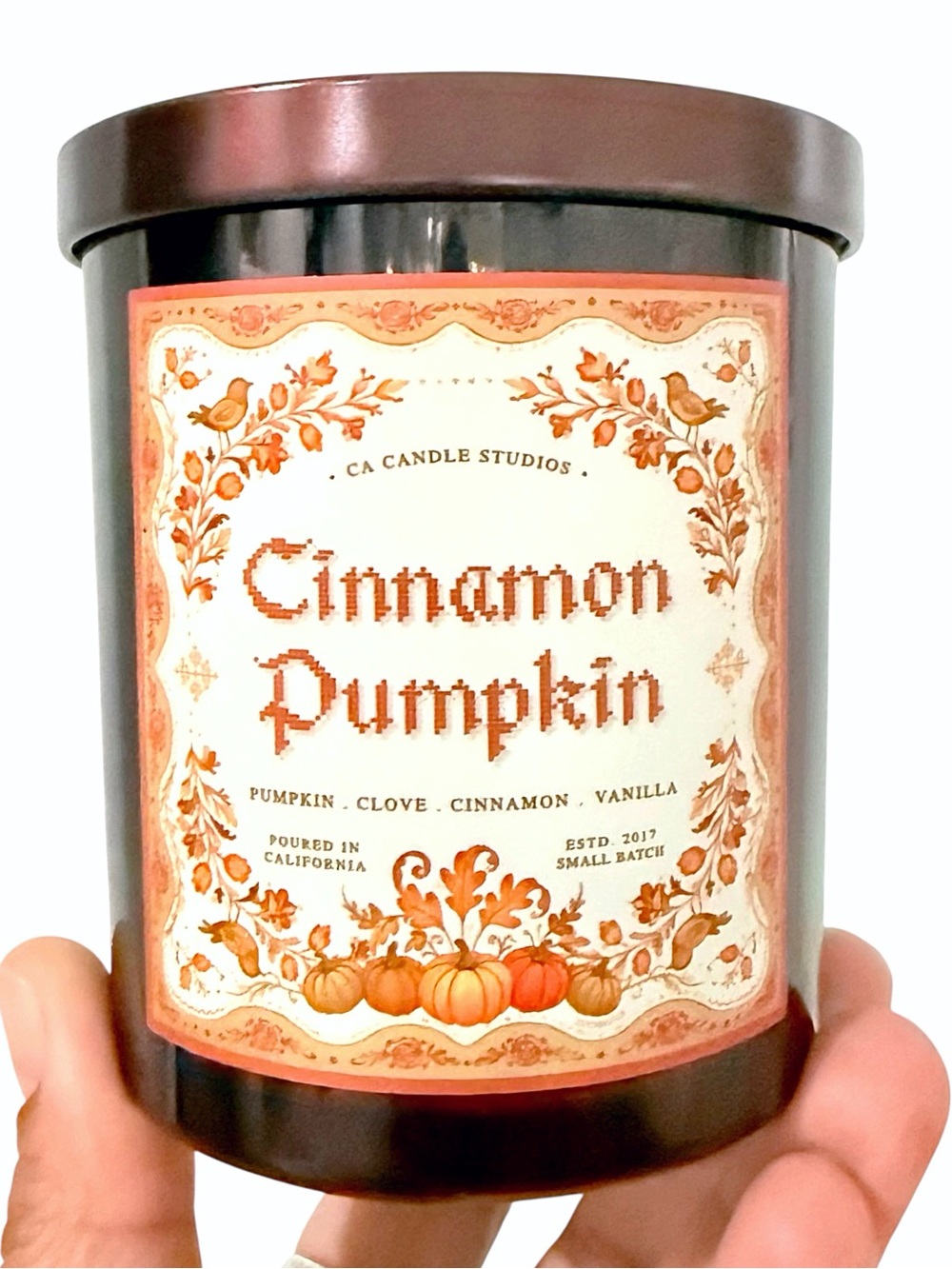 Leoben Company Cinnamon Pumpkin Luxury Scented Candle - Brown and Orange
